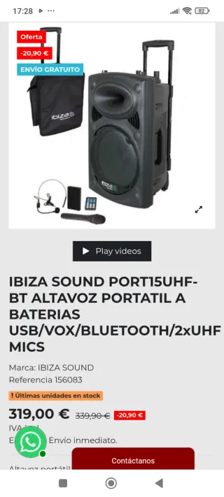 Altavoz Ibiza Portátil Bluetooth 2xUHF