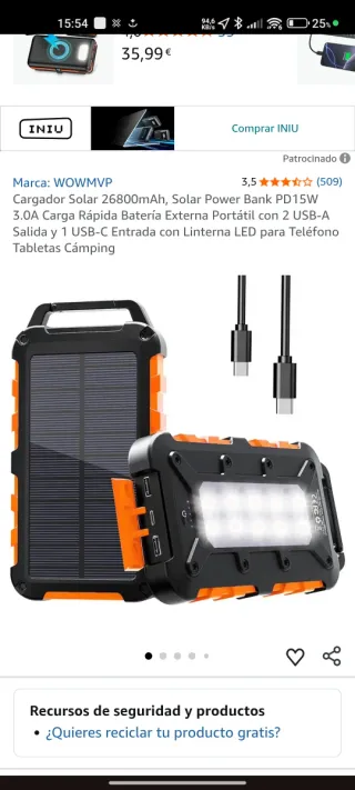 Batería Solar Portátil 26000mAh