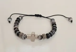 Pulsera cruz ágatas estriadas