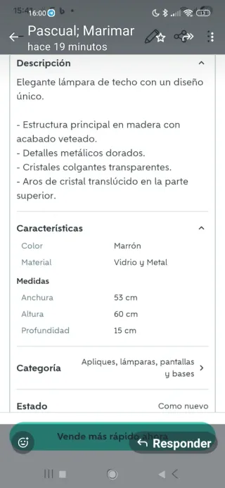 Lámpara colgante cristal y metal