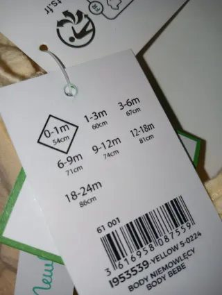 Vestido body bebé amarillo Talla 0-1 mes (54cm)