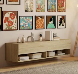 Mueble TV Flotante Madera Beige