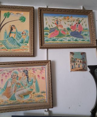 3 cuadros hindú seda pintados a mano