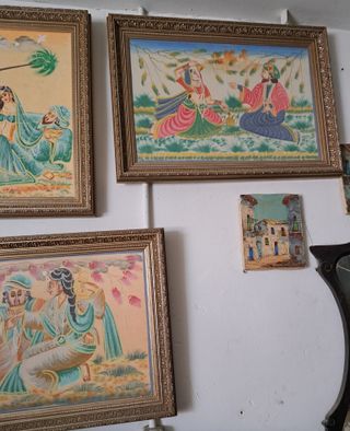 3 cuadros hindú seda pintados a mano