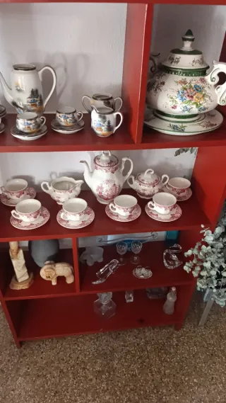 Juego de té porcelana y cristal