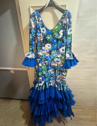 Traje Flamenca Azul Estampado