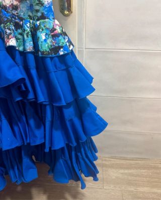 Traje Flamenca Azul Estampado