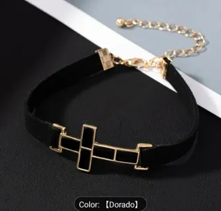 Pulsera Cruz Negra y Dorada