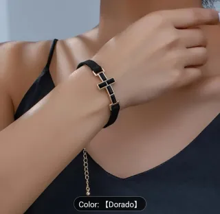 Pulsera Cruz Negra y Dorada
