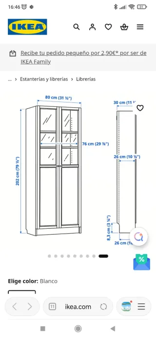 Vitrina BILLY IKEA Blanca con Puertas de Cristal