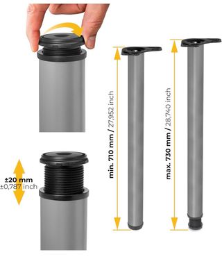 Patas Mesa Regulables Altura Metal Gomas