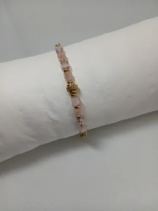Pulsera Acero Dorado con Piedras Rosas