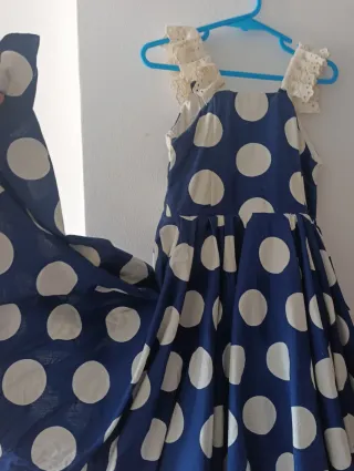 Vestido Flamenca Niña Azul y Blanco