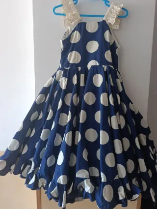 Vestido Flamenca Niña Azul y Blanco
