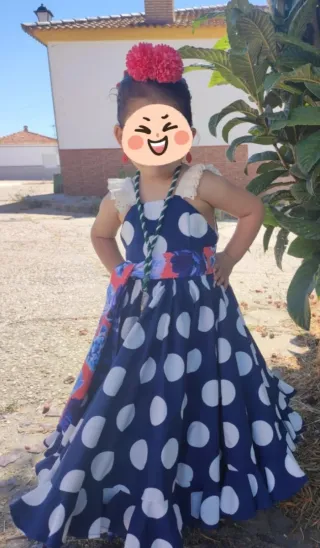 Vestido Flamenca Niña Azul y Blanco