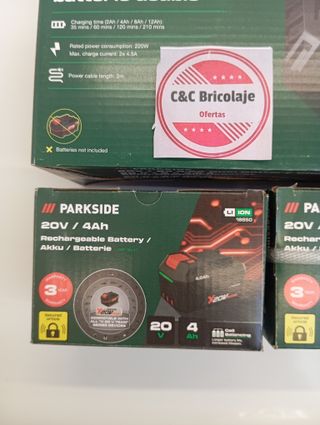 Cargador Doble rápido Parkside 20V +2 baterías 4ah