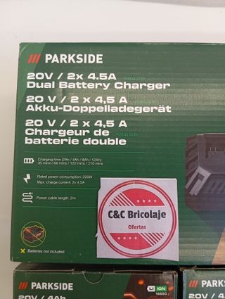Cargador Doble rápido Parkside 20V +2 baterías 4ah