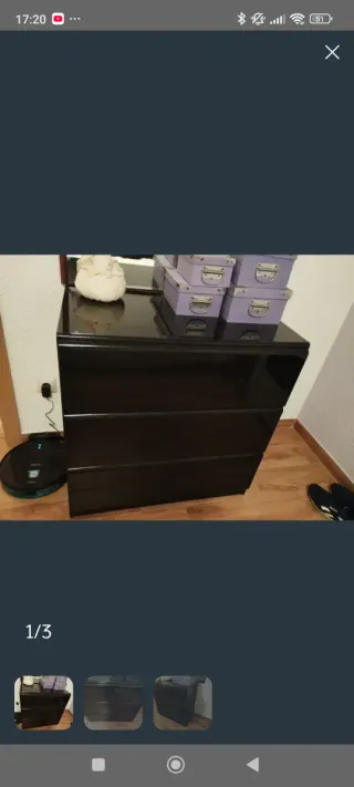 Cómoda lacada en negro alto brillo 3 cajones