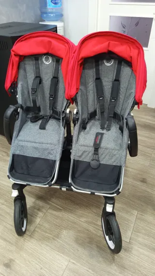 Carro Gemelar Bugaboo Rojo y gris melange