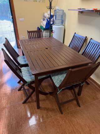 Mesa y 6 Sillas de Jardín Madera