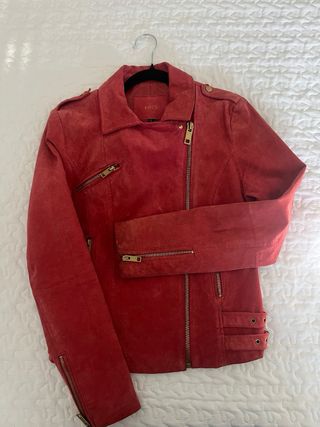 Chaqueta Biker Piel Roja Mango Talla S