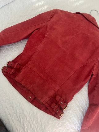 Chaqueta Biker Piel Roja Mango Talla S