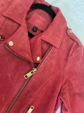 Chaqueta Biker Piel Roja Mango Talla S