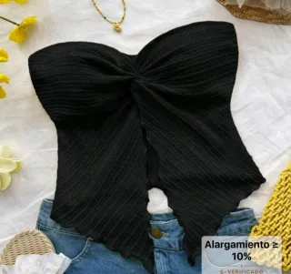 Top Negro Nudo Delantero Talla Única
