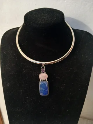 Ciondolo argento pietre naturali blu e rosa