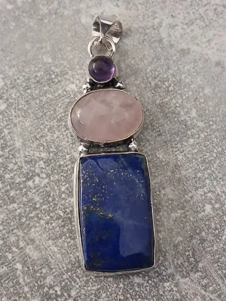 Ciondolo argento pietre naturali blu e rosa