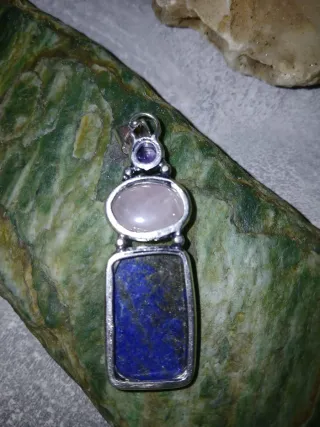 Ciondolo argento pietre naturali blu e rosa