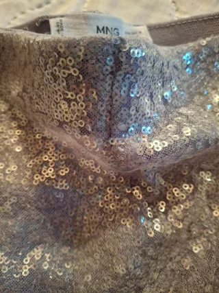 Pantalón Mango lentejuelas malva Talla M