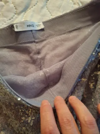 Pantalón Mango lentejuelas malva Talla M