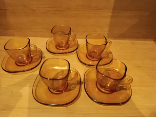 Conjunto 5 tazas y platos vintage cristal Vereco.