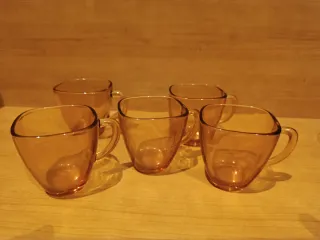 Conjunto 5 tazas y platos vintage cristal Vereco.