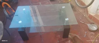 Mesa de centro cristal y madera