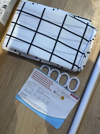 Barra ducha y cortina azul y blanco 180*200cms