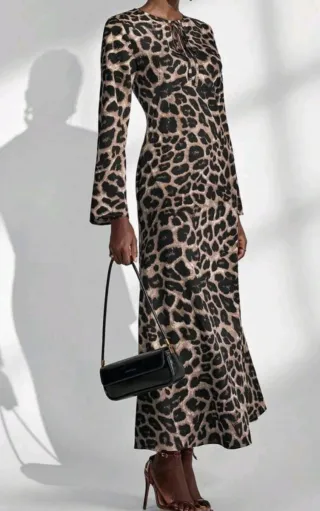 Vestido Raso Animal Print Marrón y Negro