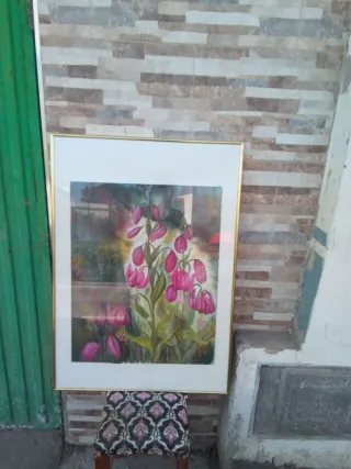 Cuadro de flores rosas y verdes