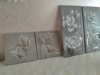 Set 4 Quadri Fiori Floreali Glitter