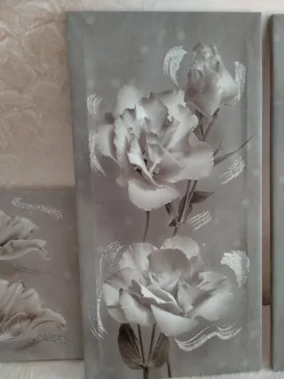 Set 4 Quadri Fiori Floreali Glitter