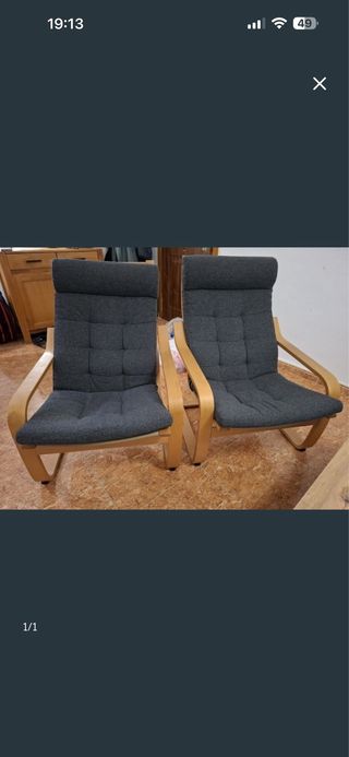 2 Sillas de madera y tela grises dos 35€