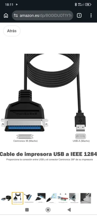 Adaptador Cable Impresora USB a Paralelo IEEE 1284