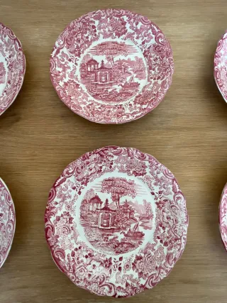 6 Platos La Cartuja Diseño Rojo