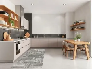 Alfombra de vinilo imitación madera gris de cape