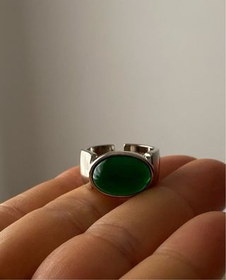 Anillo Plata 925 esterlina Piedra Verde Ajustable