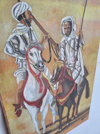 Cuadro al óleo antiguo de jinetes