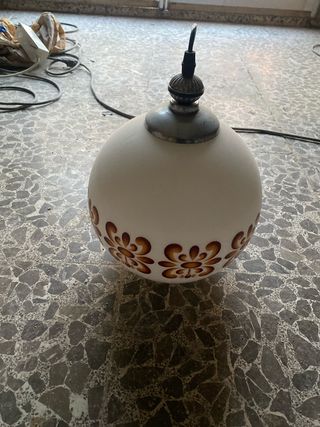 Lámpara colgante antigua de cristal y metal