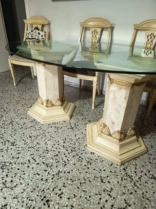 Mesa de comedor cristal y mármol