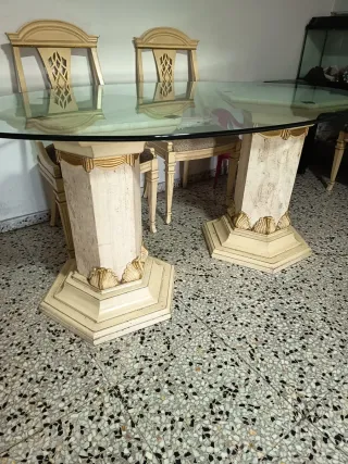 Mesa de comedor cristal y mármol